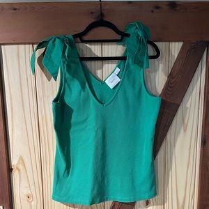 Anthropologie Green Tie Shoulder Tank Top